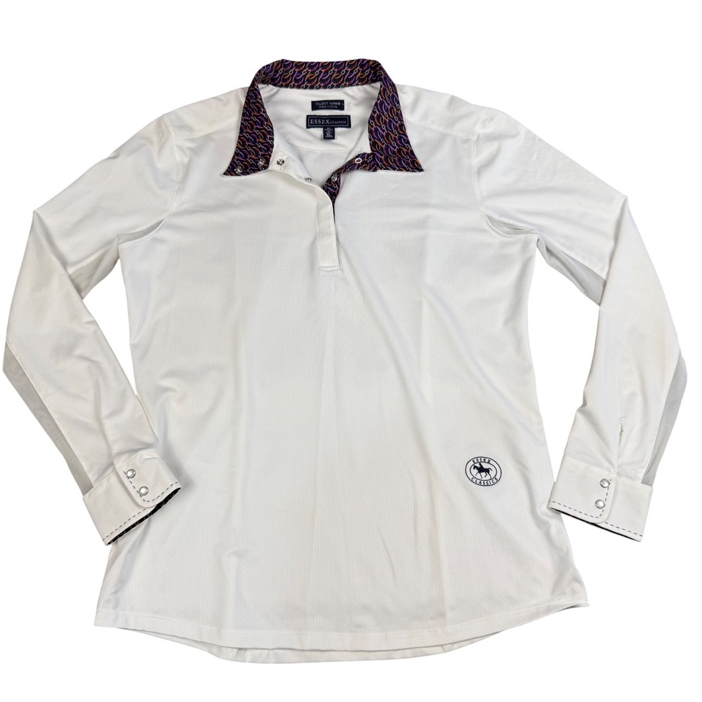Essex Classics Show‎ Shirt Women XL Equestrian White Talent Yarn Purple Bit